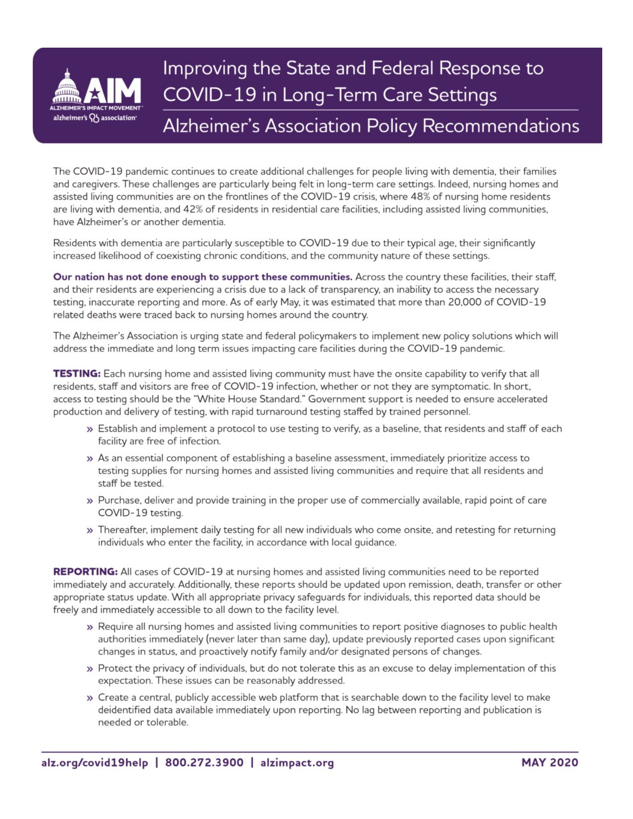 Alz Association State Response